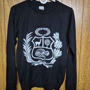 YIRKO Black Unisex Sweater with Peruvian Coat Arm Size Small 100% Cotton